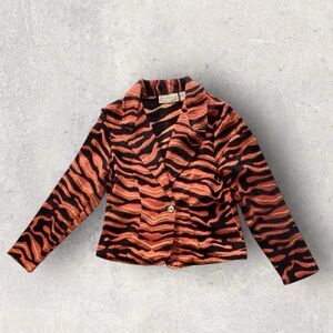 VTG New Direction Tiger Stripe Textured Blazer Jacket Womens M Orange Black Gold